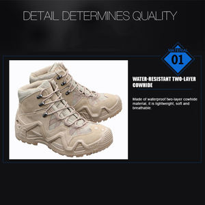 Factory Direct Sales Mid Cut Men's Leather <b>Waterproof</b> Lace-up Tactical Shoes <b>Black</b> for Outdoor Sports and Hiking Trips - Product Image 3