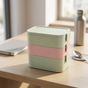 Contenitore per Pranzo a Doppio Strato Isolato con Coperchio in Plastica, 3 Scomparti, Riscaldabile in Microonde, Portatile, Rettangolare, Senza BPA - Product Image 4