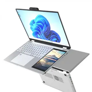 热卖15.6英寸双屏笔记本电脑英特尔赛扬N95四核赢10 IPS商务办公触摸屏笔记本电脑