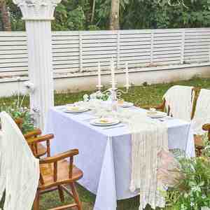 Chiffon de gaze blanc 13 pieds, décoration rustique de printemps et de Pâques, chemin de table en gaze lavande pour douche nuptiale - Product Image 4