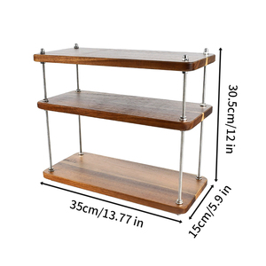 Organizador de encimera de lujo de 3 niveles de madera de acacia con rieles de <span class=keywords><strong>acero</strong></span> <span class=keywords><strong>inoxidable</strong></span>, estante moderno industrial para especias de cocina - Product Image 3
