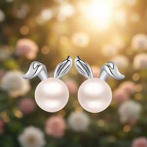 Pendientes elegantes con forma de conejo con perlas de imitación chapadas en plata para mujer, diseño clásico de animales, joyería de regalo - Product Image 2