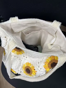 Sac de shopping en coton au crochet, motif bonbons tricoté, sac à bandoulière décontracté pour femme, idéal pour la plage, fermeture ouverte - Product Image 5