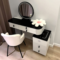 Coiffeuse de luxe minimaliste intelligente avec miroir lumineux 3 couleurs et tiroirs multiples, ensemble de table de maquillage en verre trempé pour chambre à coucher