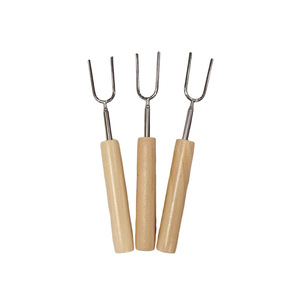 Fourchette à barbecue en acier inoxydable pour enfants avec manche en bois pour la cuisine en plein air, outil durable - Product Image 1