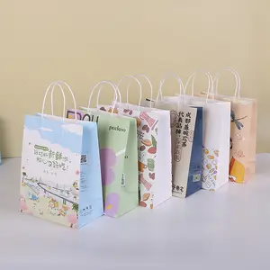 Wholesale Recycled Custom Size Brown 70 80 90 100GSM Twisted Paper Handle Food Shopping Kraft Lunch Paper Bag With Handle