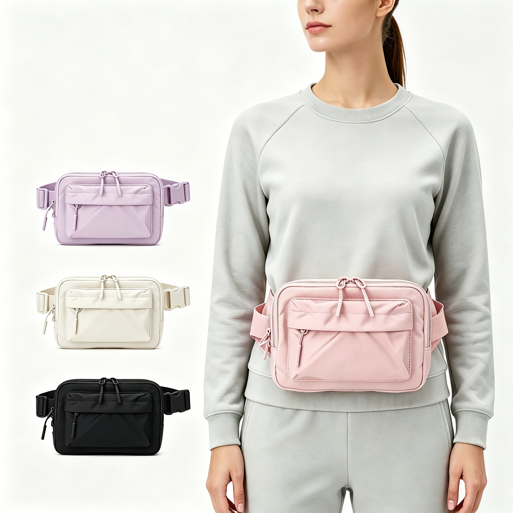 Unisex Nylon Waist Bag Zipper Closure Belt