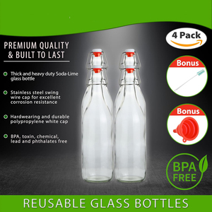 Refillable Glass Bottles in Various Sizes (350ml-1000ml)-Round Clear <b>Swing</b> <b>Top</b> for Tequila Brandy Sauces Oils & Beverages - Product Image 3