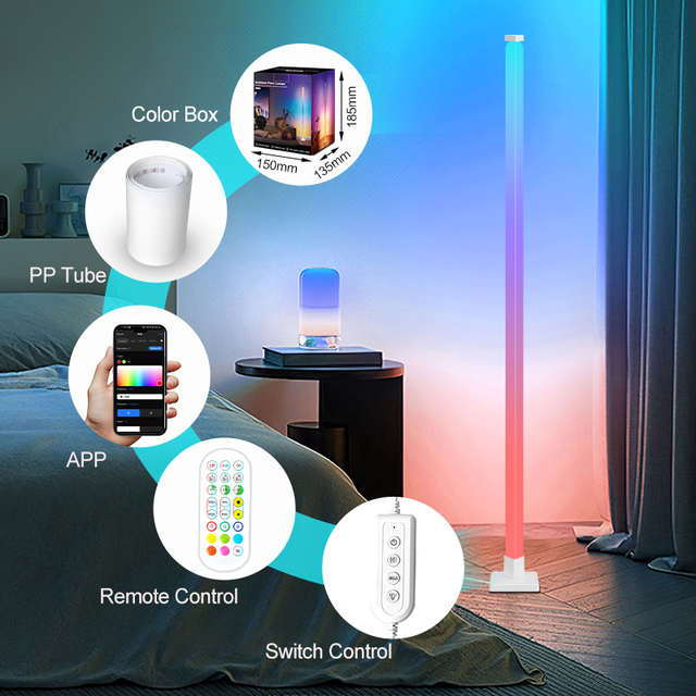 Contemporary RGBIC Smart LED Floor Lamp Modern White Corner Light Music Sync Dimmable Lighting App Controlled RGB Floor Lamps