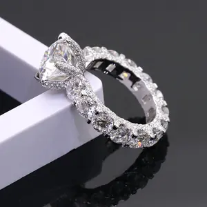 14K 화이트 골드 결혼 반지 3 캐럿 Moissanite 다이아몬드 반지 GRA 인증서