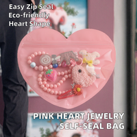 MOQ 100 pièces, sacs d'emballage pour bonbons en PP recyclable imprimés sur mesure, en forme de cœur rose, pour la Saint-Valentin, avec fermeture éclair, auto-scellants, sacs alimentaires