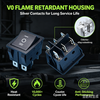 Interrupteur à bascule IP65 3 positions 6 broches 16A 250V double circuit en plastique ignifuge V0 pour chauffages, ventilateurs, outils électriques, durée de vie 50 000 cycles