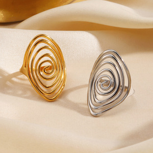 Bague rotative en acier inoxydable, design simple et tendance, motif spirale, ligne géométrique, pour femme - Product Image 2