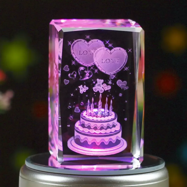 3Dレーザー刻印クリスタルガラスキューブパーティー用品製品LEDライトバレンタインデー誕生日結婚記念日ギフト