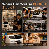 PodNEX A3 Printer Inkjet UV Flatbed Otomatis DX7 Printhead CMYK 2400 DPI Kontrol Aplikasi Android untuk Casing Ponsel Magnet Lencana