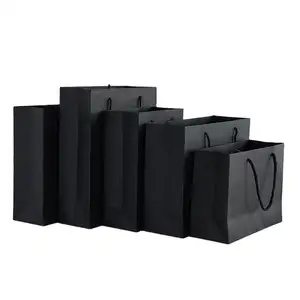 Sac à provisions en carton noir de luxe de grande et petite taille, sac en papier pour cadeau usine chinoise bon marché