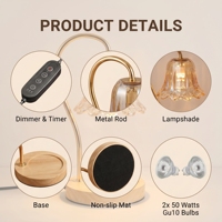 Lampe chauffe-bougie électrique avec base en bois et abat-jour en verre rétro à motif floral
