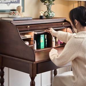 Table de maquillage en bois massif de style ancien en bois de noyer noir Petit appartement Rétro Chambre à coucher Commode - Product Image 3