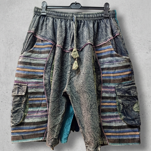Shorts de algodón lavado a la piedra de moda, shorts hippies de diseñador para hombre, cintura elástica, ropa hippie boho para hombre - Product Image 3