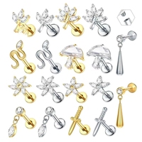 Set de Piercings de Titanio G23 con Zirconia en Forma de Flor, Chapado en Oro/Plata, para Cartílago, Tragus, Hélix, Labret, 16G, para Lóbulo de la Oreja, Daith, Oreja y Labio
