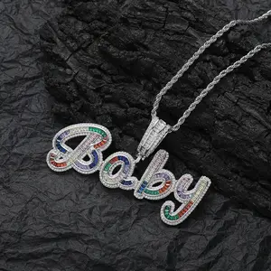 Цвет льдом ожерелье по индивидуальному заказу капитал + строчными буквами письмо Кулоны из нержавеющей стали для мужчин и женщин в стиле хип-хоп ожерелье