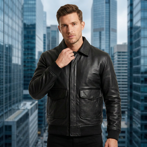 SAAR INDUSTRIES Unisex Black Cotton Waterproof Windproof Bomber Motorcycle <b>Jacket</b> Ribbed Hem Classic Front Pocket Casual - Product Image 1