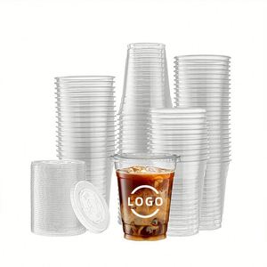 Gobelet en plastique transparent pour boissons froides, café, bière à emporter, smoothies, avec logo personnalisé imprimé, 98 mm, 8 oz, 9 oz, 10 oz, 12 oz, 16 oz, 20 oz, 24 oz - Product Image 1