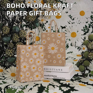 Bolsas de Regalo Florales Boho de Lujo, Bolsas de Papel Recubierto para Fiestas, Bolsas para Dulces, Bolsas de Regalo con Diseño de Margaritas para Decoración de Fiestas de Primavera - Product Image 2