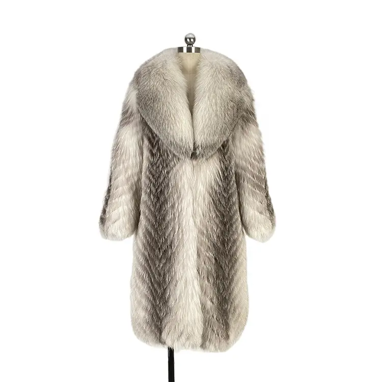 2024 Neues Design Modekleidung Fox Pelzmantel Doppelärmlig Winterbekleidung Kleidung Damen lange Pelzmäntel für Damen Damen