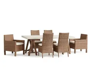 Novo estilo ao ar livre jantar concreto coberto mesa com cadeiras vime