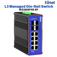 Commutateur PoE industriel géré Hinet Layer 3, 12 ports Gigabit Ethernet, 4x Gigabit SFP Uplink, 24 Gbps, 240 W, rail DIN EN50155, réseau
