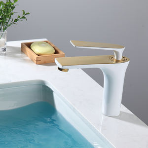 Robinet de lavabo Robinets d'eau Robinet d'évier de salle de bain en laiton Blanc solide Eau froide et chaude Mitigeur de robinet d'évier d'eau à une poignée - Product Image 6