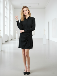 Robe Chemise Plissée en Satin à Manches Longues pour Femme, Mode Printemps, Longueur au-Dessus du Genou, Idéale pour le Bureau - Product Image 2
