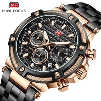 Reloj de Cuarzo Original Mini Focus MF0470G MF 0470 con Correa de Acero Inoxidable, Cronógrafo Resistente al Agua, Manecillas Luminosas, Reloj de Pulsera para Hombre