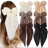 Top vente nouveau Design soyeux Satin arc pinces à cheveux longue queue arcs pince pour filles femmes grands solides cheveux arcs épingle à cheveux