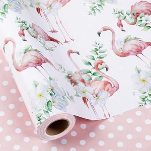 Rollo de Papel de Regalo con Estampado de Plumeria y Flamencos Rosas, 17 Pulgadas x 32.8 Pies, Papel Decorativo de Doble Cara para Envolver Regalos y Manualidades - Product Image 1