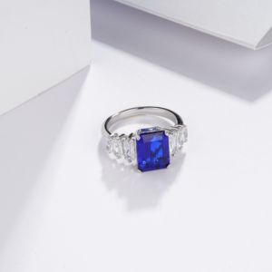 925 <b>silver</b> <b>emerald</b> cut sapphire <b>ring</b>, light luxury women's <b>ring</b> - Product Image 5
