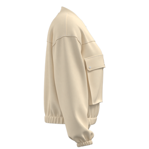 Chaqueta de Mujer Minimalista con Cuello Alto Beige, Cierre de Cremallera, Corte Holgado, Bolsillo Grande, Dobladillo Elástico y Mangas con Puños - Product Image 4