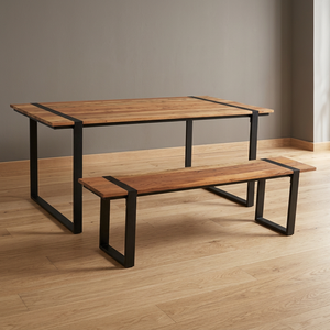 Ensemble de meubles de salle à manger de style industriel vintage moderne, banc pliable avec pieds en métal, utilisation en extérieur, hôtel, 4 places, non - Product Image 2