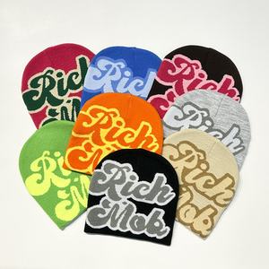 Gorros de punto elásticos ligeros con diseño jacquard de letras Hip Hop Y2K, lazos y bloques de color camuflaje, cálidos para invierno, unisex, 100% acrílico. - Product Image 6