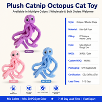 Mainan Kucing Gurita Bulu Panjang Lembut Isi Catnip, Desain Kartun Kreatif untuk Anak Kucing, Mengurangi Kebosanan, 3 Desain, 11g