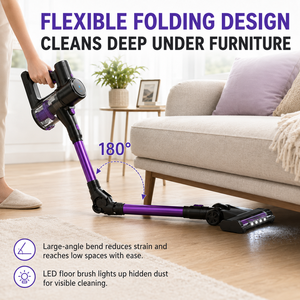 Aspirateur balai sans fil pliable PW3022 350W BLDC 26kPa anti-emmêlement avec écran LED pour poils d'animaux - Product Image 3