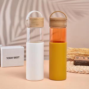 Offre Spéciale – Gobelet d'extérieur écologique à double paroi en verre avec poignée portable, couvercle en bambou et revêtement en silicone - Product Image 6