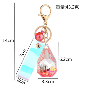 Gantungan Kunci LED Kreatif Bentuk Tetesan Air Akrilik dengan Tali Kulit Simfoni dan Liontin Pasir Minyak - Product Image 6