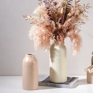 Nouveau design Morandi moderne en céramique Bordeaux fleur blanche Vase géométrique pour la décoration intérieure