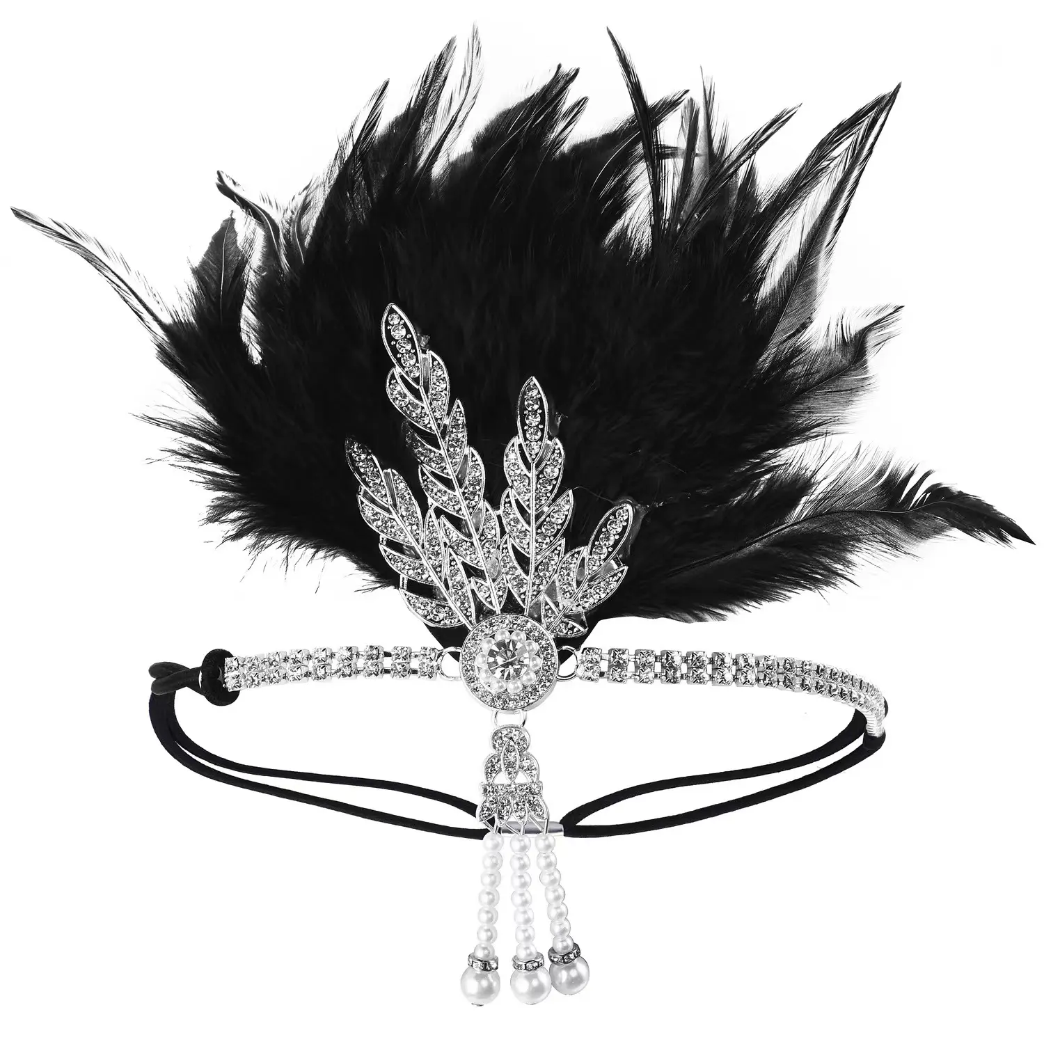 Phụ nữ 1920S flapper Headband Roaring 20S tuyệt vời Gatsby headpiece Đen lông Headband Gatsby