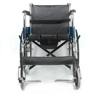 Fauteuil roulant de toilette en acier Q235 réglage de la hauteur siège souple fauteuil roulant commode fauteuil roulant manuel avec frein à fil et toilette en PVC - Product Image 2