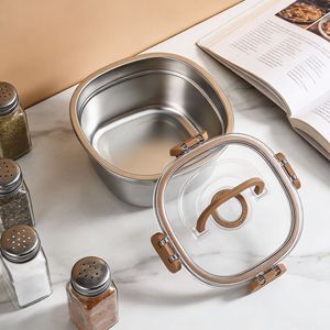 Conteneur de stockage alimentaire en acier inoxydable 304, rectangulaire, avec couvercle à clipser, compatible micro-ondes, utilisation au réfrigérateur - Product Image 1