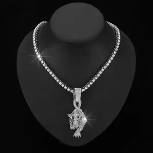 2024 New Style 5mm Iced Out Tennis Chain Hip Hop Alloy And Bling Rhinestone Animal Pendant Necklace