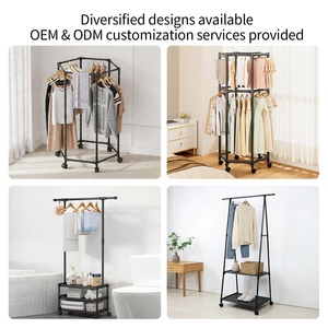 Porte-vêtements hexagonal créatif, mobile, double couche, grande capacité, en métal, sur pied, avec roulettes - Product Image 3